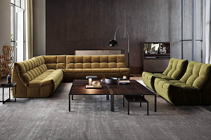 Большой диван ДеИтали цвета хаки, зеленый, в гостиную. Бескаркасная мебель нового поколения